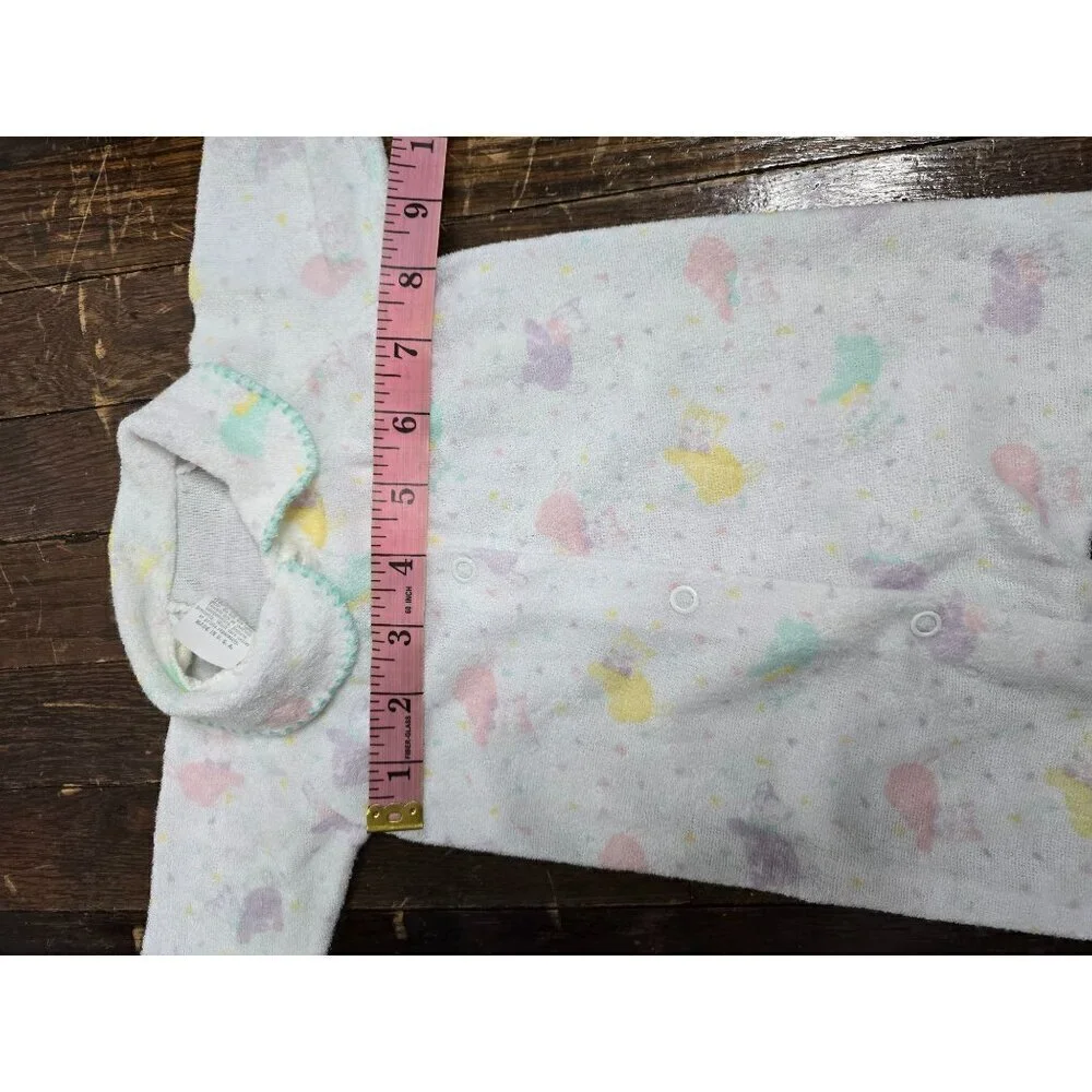 Vintage 80s Pastel Kitty Cat Terry Cloth One Piece Baby Outfit